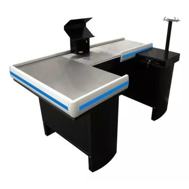 Imagem de Check-out Caixa Supermercado 1,80m Com Furação + Kit Amapá Cor Preto Perfil Azul