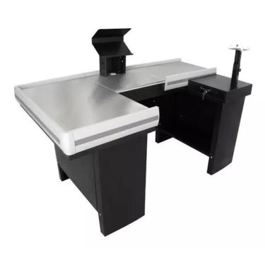 Imagem de Check Out Leve De 1,80m Mesa Reta Com Kit Amapá Cor Preto Perfil Cinza