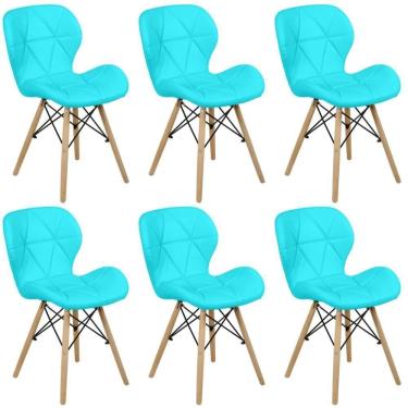 Imagem de Kit 06 Cadeiras Charles Eames Eiffel Slim Wood Estofada - Tiffany