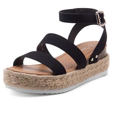 Imagem de Shoe Land Alysa sandália feminina bico aberto tira no tornozelo sapato plataforma plataforma sapato casual alpargatas com acabamento plano, plataforma cravejada, 2022black, 7