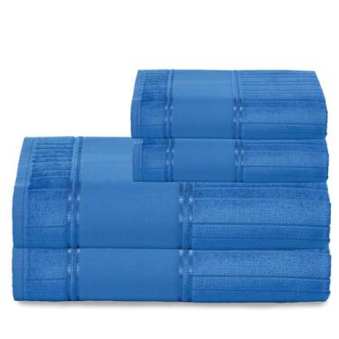 Imagem de Kit 2 Toalhas De Banho E 2 Rosto Para Pintar Artesanalle – Jogo de Toalhas Premium 2 Peças com Barra para Pintar ou Bordar em Máquina – Diversas Cores (Azul escuro)