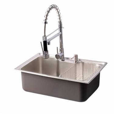 Imagem de TKLA Kit Cuba Gourmet 60x42 para Cozinha + Torneira Gourmet Misturador Monocomando Aço Inox Acessórios Pia Luxo Prata Cromada Escovado