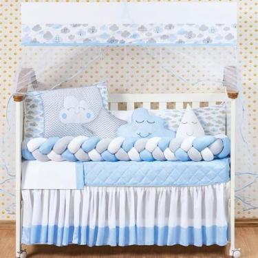 Imagem de Kit Jogo Berço Para Menino 12 Peças Nuvem Azul Com Saia Box - Beatriz 