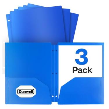 Imagem de Pastas de plástico colorido com bolsos, 3 furos perfurados para pasta de notebook, tamanho de letra, pastas de dois bolsos de poliéster, pasta de arquivos de 2 bolsos, pastas escolares, pasta de escritório, Liberty Blue, 3 Pack