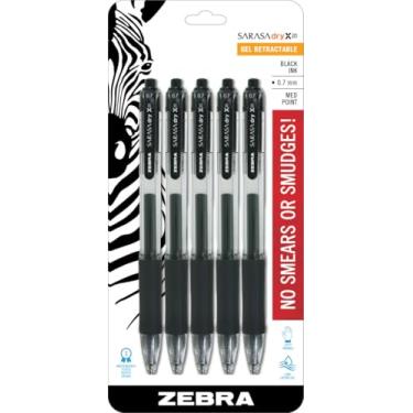 Imagem de Zebra Pen Caneta de gel retrátil Sarasa, ponta média, 0,7 mm, tinta preta, pacote com 5