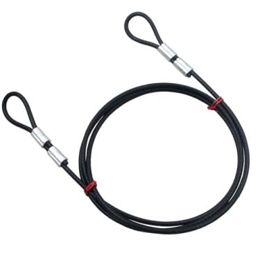Imagem de DGOL 2 pacotes de cabo de segurança revestido de vinil preto 304 de aço inoxidável 304 de 1,8 m de comprimento de 1,8 metro com laços duplos e 2 grampos de cada extremidade
