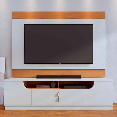 Imagem de Rack com Painel para TV até 75 Polegadas Santorini 4 Portas Off White e Freijó