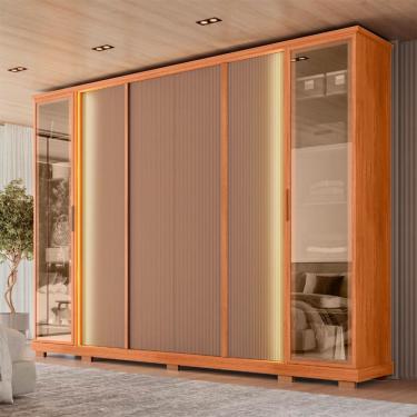 Imagem de Guarda-Roupa Casal com Reflecta Monday Ripado 6 Portas 4 Gavetas Freijó e Bege