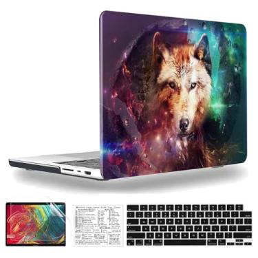 Imagem de QCzyc Animal compatível com MacBook Pro 14 polegadas versão 2021-2024 M4 A3112 A3185 A3401/ A2992 A2918 M3/ A2779 M2/ A2442 M1 capa de plástico e capa de teclado e adesivo de teclado Mac OS (lobo)