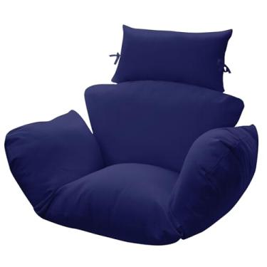 Imagem de lihtsofty Almofada para cadeira de ovo para pendurar ao ar livre, 128 x 80 cm, enchimento removível à prova d'água com encosto de cabeça, azul marinho