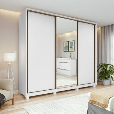 Imagem de Guarda-roupa Casal 100% Mdf 3 Portas 6 Gavetas Vitta 2,70 Glass E Pés Branco