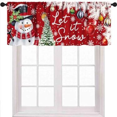 Imagem de Cortina de sanefa vermelha para cozinha, árvore de flocos de neve de Natal, feliz Natal, inverno, férias, janelas, painéis de cortina curta para decoração de sala de estar, 1 peça, 137 x 45 cm
