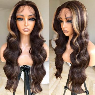Imagem de Peruca BlackSwern Honey Blonde Ombre Lace Front Body Wave 60cm