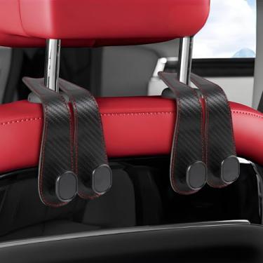 Imagem de Hovom 2 ganchos de encosto de cabeça para assento de carro, ganchos de bolsa para carros, cabide de couro para bolsa de compras, bolsa de mão, guarda-chuva, suporte de apoio de cabeça, organizador de