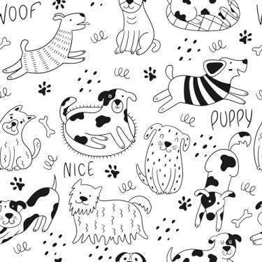 Imagem de EPPKILY Papel de parede preto e branco para cães descasque e cole papel de contato branco papel de parede de berçário de animais divertido papel de contato autoadesivo para paredes quarto de crianças