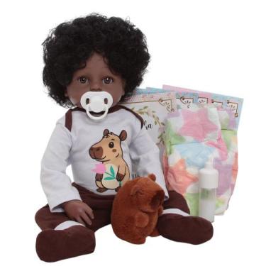 Imagem de Boneca Reborn Negra Roupa Capivara Realista com Pelúcia - Cegonha Rebo