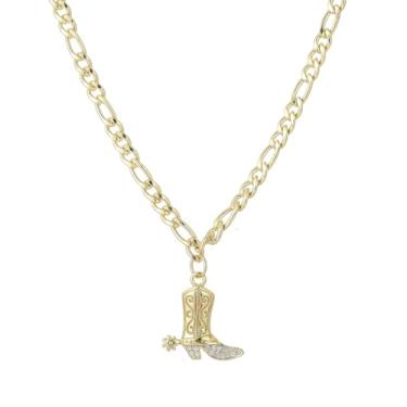 Imagem de KOFISNI Colar com pingente de chapéu de caubói para mulheres, camada delicada de chapéu de vaqueira ocidental, pingente de bota, colar, concha de verão, praia, estrela-do-mar, surfista, joia para