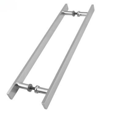 Imagem de Puxador Duplo para Porta de Vidro e Madeira, Alumínio Polido, 40cm, Barra Chata 3/8, Resistente ao Sol e Chuva