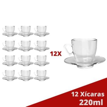 Imagem de Kit 12 Xícaras Chá 220mL Mesa Posta Transparente C/ Pires - TODO DIA