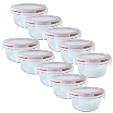 Imagem de Kit 10 Pote De Vidro Hermético Redondo Com Tampa Lock Marmita Fit 400m