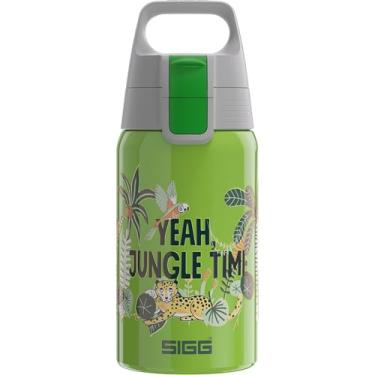 Imagem de Sigg Garrafa de bebida infantil Shield One Jungle (0,5 L), garrafa de água infantil de aço inoxidável com tampa à prova de vazamento, garrafa de bebida infantil com uma mão, verde, 9000,80