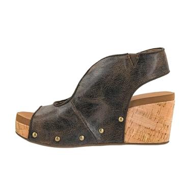 Imagem de Corkys Footwear Cunha feminina Frisky – com salto de 6 cm, salto de cortiça leve, tira ajustável no tornozelo e conforto o dia todo para um estilo sem esforço, Espresso Crinkle, 38