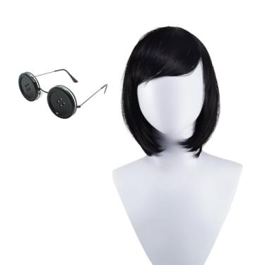 Imagem de ZNTU Peruca Coraline Other Mother Black Short Bob Cut com óculos - Cosplay sintético resistente ao calor de Halloween para mulheres e meninas