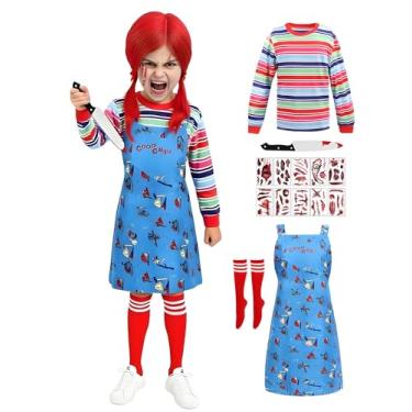 Imagem de Horror Movie Killer Costume for Girls Toddler Kids Halloween Cosplay Creepy Baby Kill Dress Outfit with Socks Knife Prop