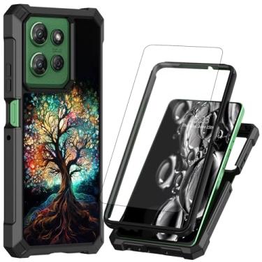 Imagem de ACWDMKH Capa para celular Moto G Stylus 5G 2025 com protetor de tela [vidro temperado] proteção de camada dupla à prova de choque de silicone para Moto G 5G Stylus 2025, árvore colorida artística