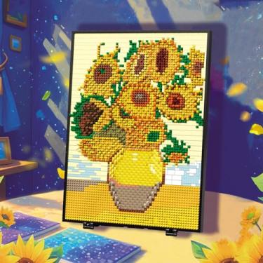 Imagem de cakeoo Conjunto de flores de girassóis para adultos e adolescentes, kit de plantas de buquê de girassol estilo pixel, decoração de casa de flores ideais, 3504 peças