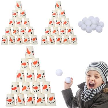 Imagem de Seenelling Conjunto de bola de neve de inverno com 45 peças, boneco de neve, boliche ou arremesso, 30 copos de papel, 15 bolas, jogo de festa para Natal, família, ambientes internos e externos