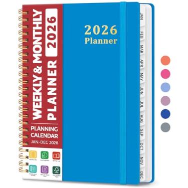 Imagem de Agenda 2026, agenda semanal e mensal, janeiro de 2026 a dezembro de 2026, agenda de calendário de capa dura 2026 com abas para mulheres e homens, bolso interno, encadernação espiral, perfeito para