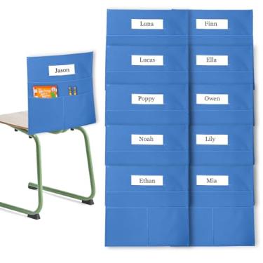 Imagem de Bemaxy Organizador de pendurar nas costas para cadeira de sala de aula - bolsa de armazenamento de bolso para assento de estudante, material escolar para meninos, 10 peças, azul