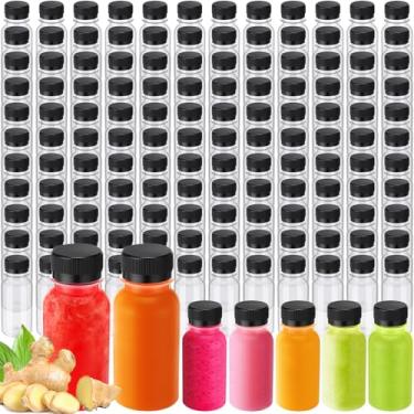 Imagem de Blushtier 150 garrafas de plástico de 100 ml para sucos, garrafa de gengibre com tampas, recipientes reutilizáveis de bebidas a granel para bricolage, casamento, festa