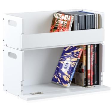 Imagem de CroBlissful 2 conjuntos de caixas de armazenamento de DVD e CD de madeira, suporte de fita cassete com alça de transporte, prateleira organizadora para capas de filmes, cada um pode armazenar até 36
