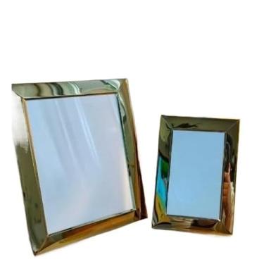 Imagem de Kit com Dois Porta Retratos em Aço Inox Luxo Prata ou dourado(2unds - Dourado de Metal,20cmx25cm)