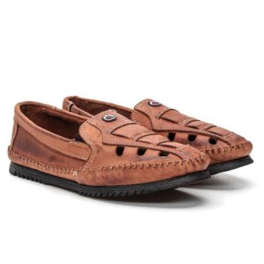 Imagem de Sapatilha Masculina Mocassim Casual Couro Conforto Respirável Havana 1