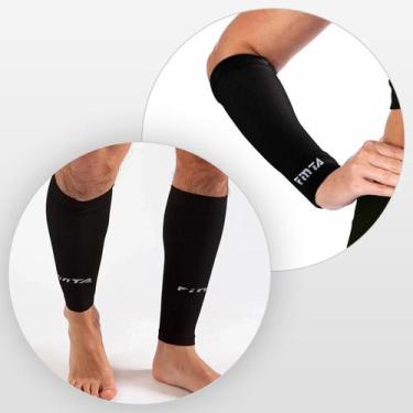 Imagem de Kit Manguito Curto + Canelito de Compressão Pro para Vôlei Finta, Pret