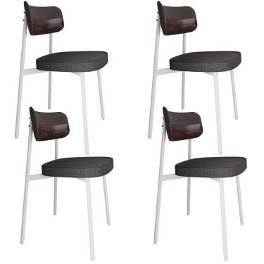Imagem de Kit 04 Cadeiras Estofada Para Sala de Jantar Astrid Branco C01 Linho Preto Courino Café - Lyam Decor