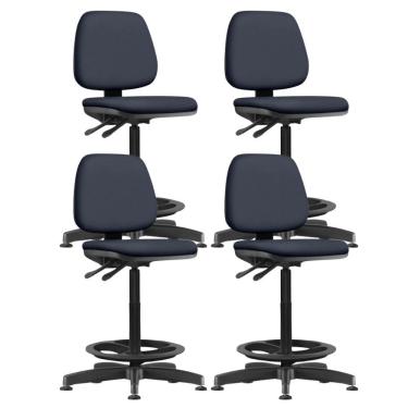 Imagem de Kit 04 Cadeiras Caixa Alta Giratória Estofada Work F02 Sintético Azul - Lyam Decor