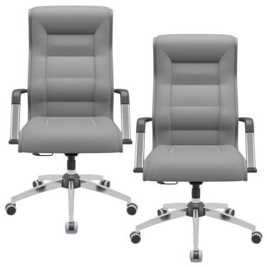 Imagem de Kit 02 Cadeiras De Escritório Giratória Presidente Base Cromada Kirk P03 Facto Cinza - Lyam Decor