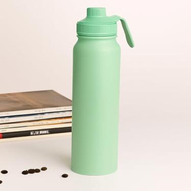 Imagem de Garrafa Térmica de Água em Aço Inox, 800ml, Com Alça e Bico para Academia (VERDE)