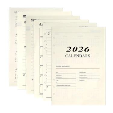 Imagem de Recarga de agenda semanal e mensal 2026 A5, 14,7 x 21,1 cm, 176 páginas, refil para fichário A5, 6 furos, agenda diária com calendário, páginas de contato e anotações (Bege-2026)