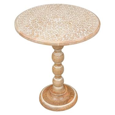 Imagem de Mesas de canto para sala de estar – mesas laterais para espaços pequenos, mesa de cabeceira moderna com tampo esculpido à mão e mesas de madeira maciça para sala de estar, quarto, escritório