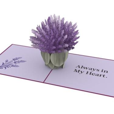 Imagem de iGifts And Cards Cartão pop-up 3D com fita roxa Be Strong – Cartão de simpatia "Always in My Heart" com buquê de lavanda – Cartão de incentivo, memorial, conscientização do câncer, pensando em você