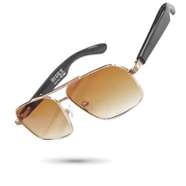 Imagem de Óculos de sol inteligentes para homens/mulheres, Bluetooth 5.4, UV400 com microfone embutido e alto-falantes abertos, leves, controle de voz (armação dourada + lente marrom)