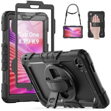 Imagem de HXCASEAC Capa para Lenovo Tab One/Tab K9 2025 (TB-305FU) 8,7 polegadas, com protetor de tela/alça de mão rotativa/suporte resistente, capa protetora para tablet Lenovo one - preta