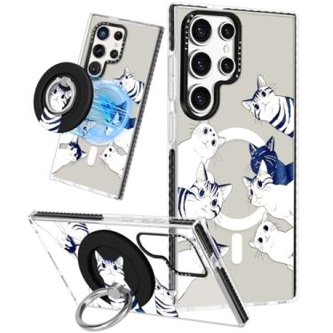 Imagem de Lotadilo Capa para Samsung Galaxy S24 Ultra para mulheres - Design fofo para meninas compatível com suporte magnético Magsafe Suporte de anel branco gato capas de telefone estética feminina TPU Funda