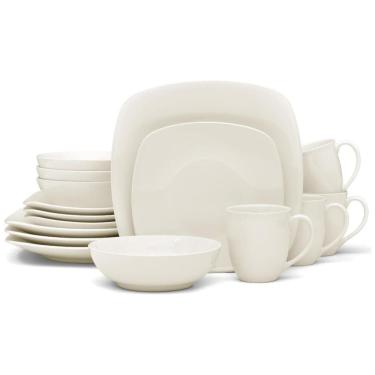 Imagem de Conjunto de Aparelho de Jantar com 16 Peças, Formato Quadrado e Material de Cerâmica, para 4 Pessoas, Noritake, Creme