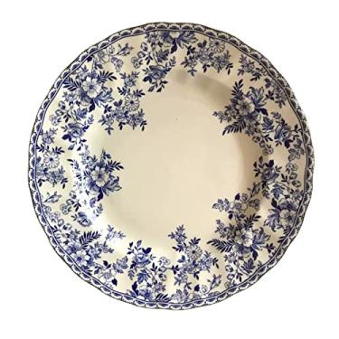 Imagem de Prato de serviço azul e branco prato de jantar de cerâmica vintage prato de bife prato de sobremesa casa restaurante café sobremesa prato pequeno vintage pratos de jantar redondos (cor: 001)